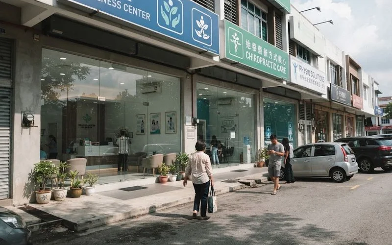 Close-up of a clinic reception desk representing the local chiropractor businesses covered across Klang Valley
